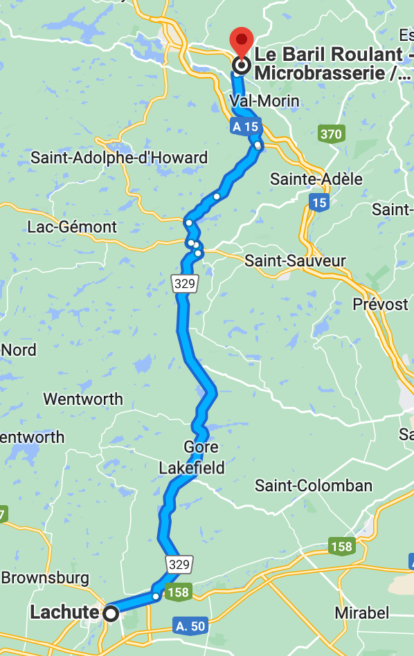 Trajet entre Lachute et Val-David